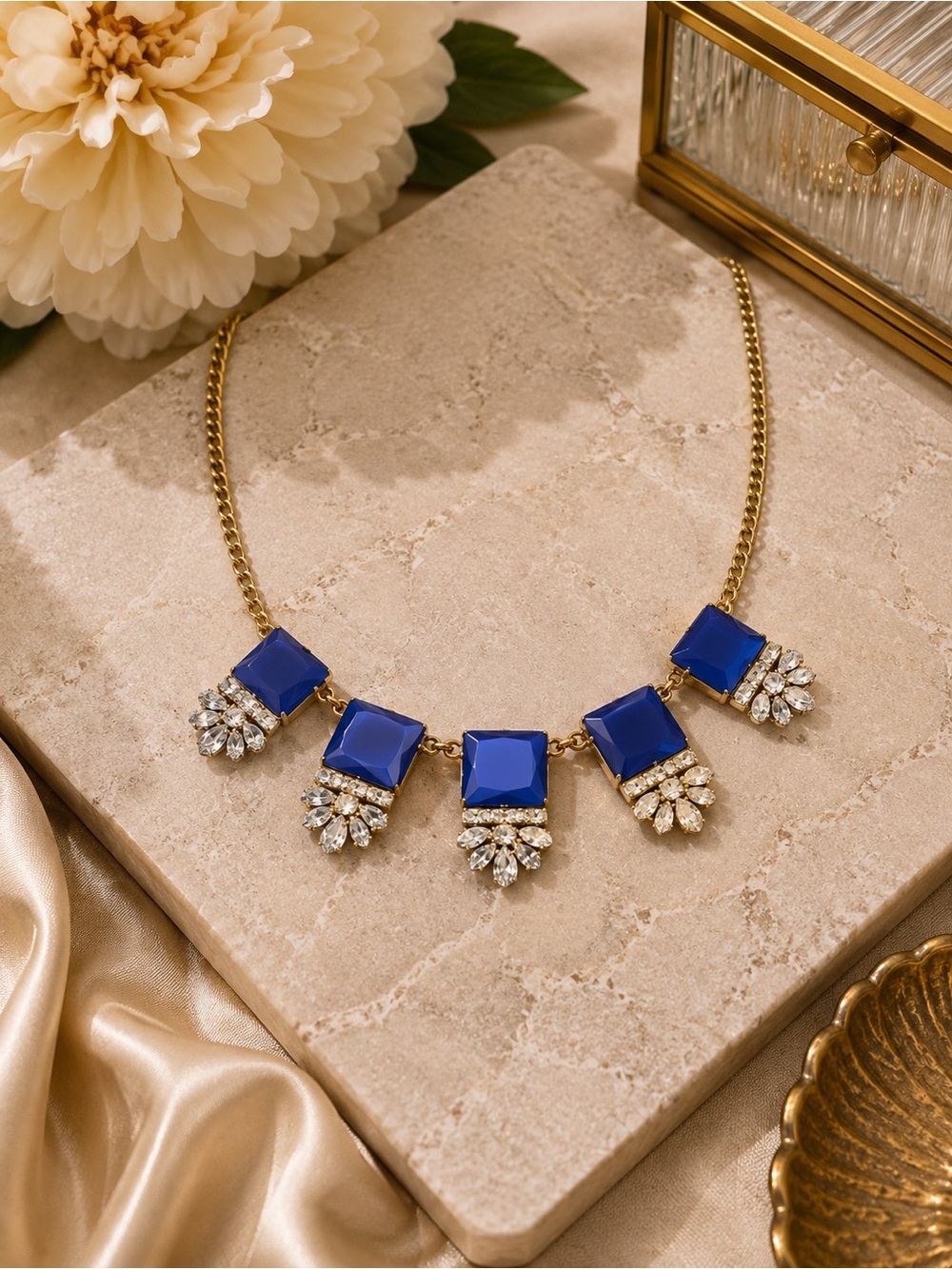 J. Crew Gold-Tone Blue Crystal Rhinestone Statement Necklaces